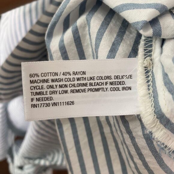 Ingrid Isabel Cotton Rayon Blend Blue White Preppy Striped Button Up Blouse  L - Picture 8 of 8